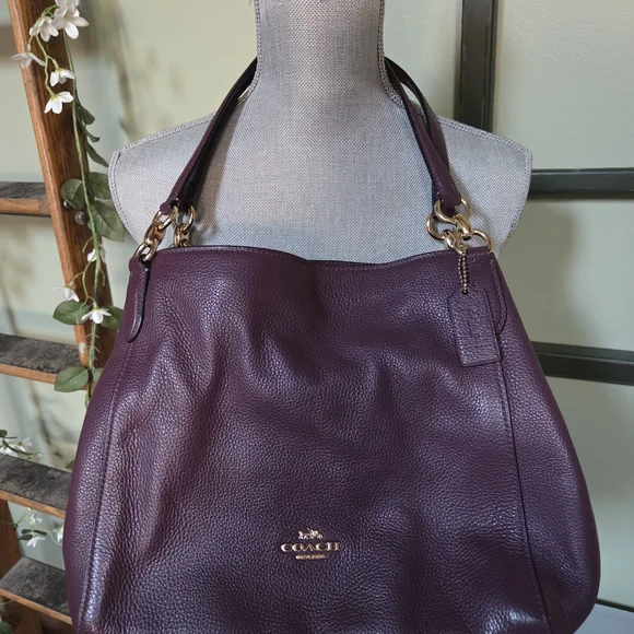 Coach Hallie Eggplant Purple Leather Women's Bag - Picture 4 of 12
